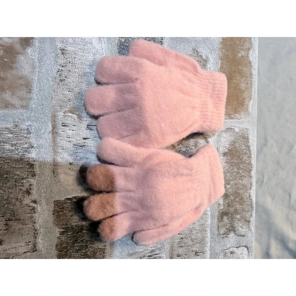 Unbranded Kids Pink Knit Gloves with 3D Plush Bunny Accents and Character Charms